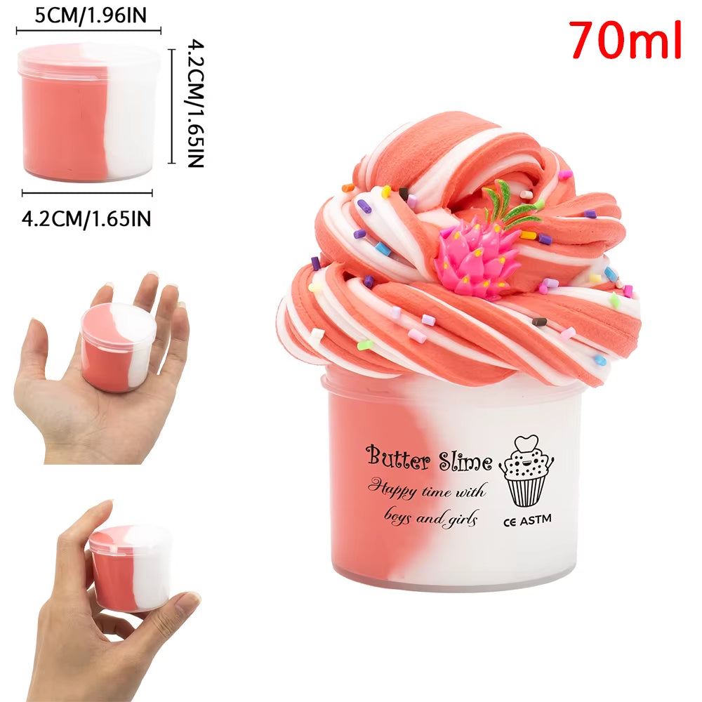 70Ml Butter Fluffy Slime Kit Fruit Ice Cream Slime DIY Making Set Non Sticky Super Soft Sludge Polymer Clay Toys Birthday Gifts