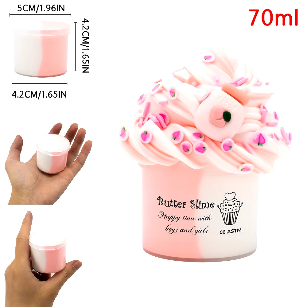 2.37Oz Fluffy Two-Tone Butter Slime Super Soft Clay Stretchy Non-Sticky Party Favors Slime Charms Toys Education Birthday Gifts