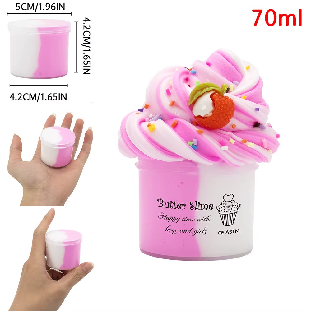 70Ml Butter Fluffy Slime Kit Fruit Ice Cream Slime DIY Making Set Non Sticky Super Soft Sludge Polymer Clay Toys Birthday Gifts